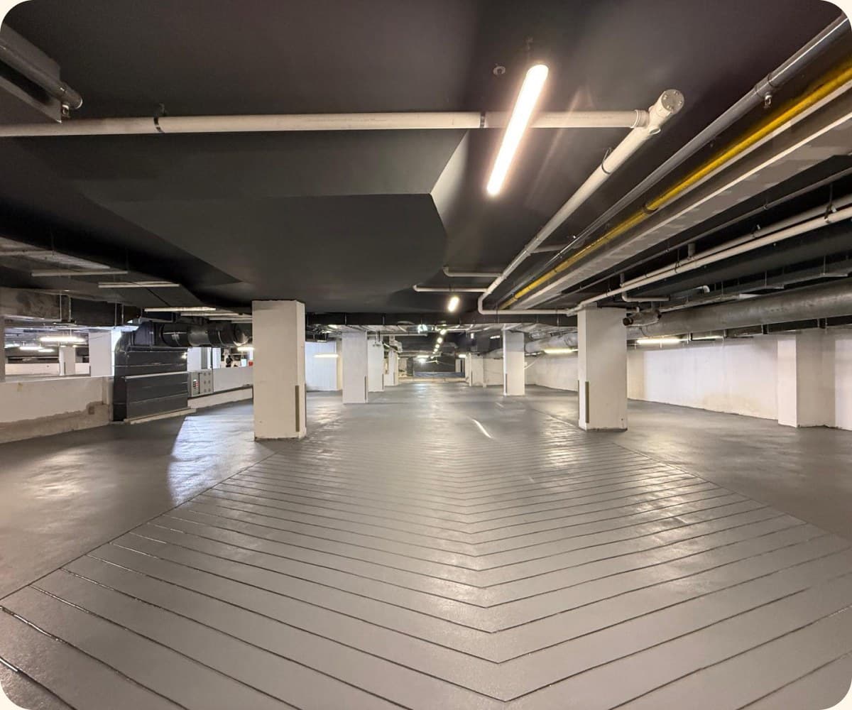 Freshly coated car park deck
